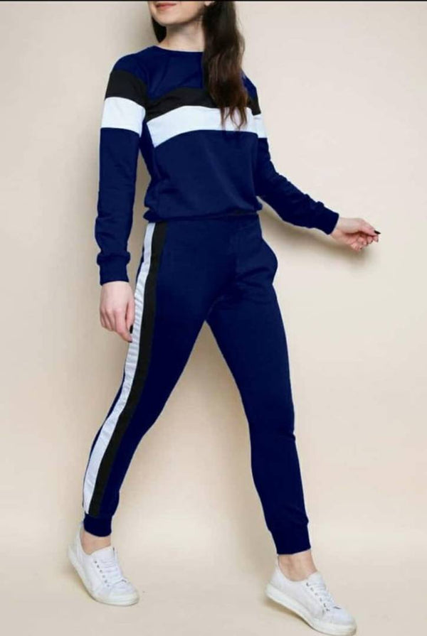 Classy Cotton Spandex Colourblocked Tracksuit For Women