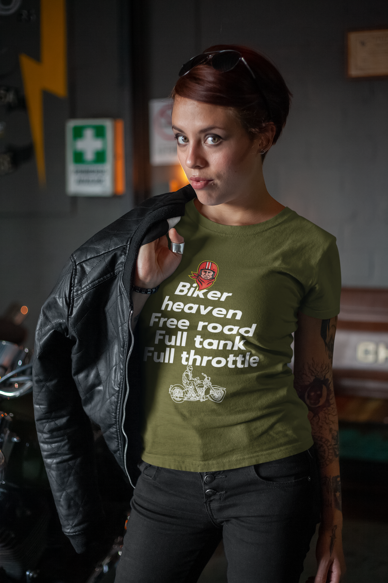 BIKER HEAVEN, FREE ROAD, FULL TANK, FULL THROTTLE - WOMEN'S T-SHIRT