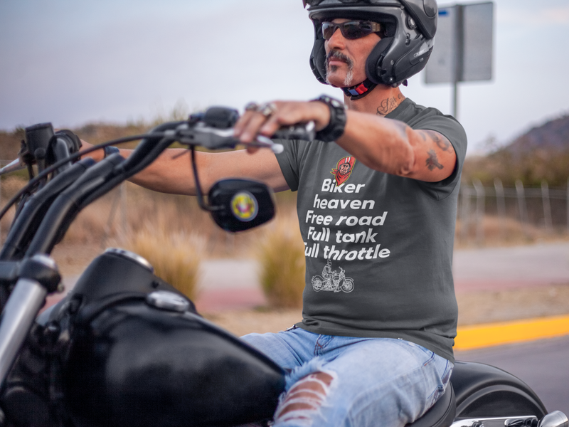 BIKER HEAVEN, FREE ROAD, FULL TANK, FULL THROTTLE - MEN'S T-SHIRT